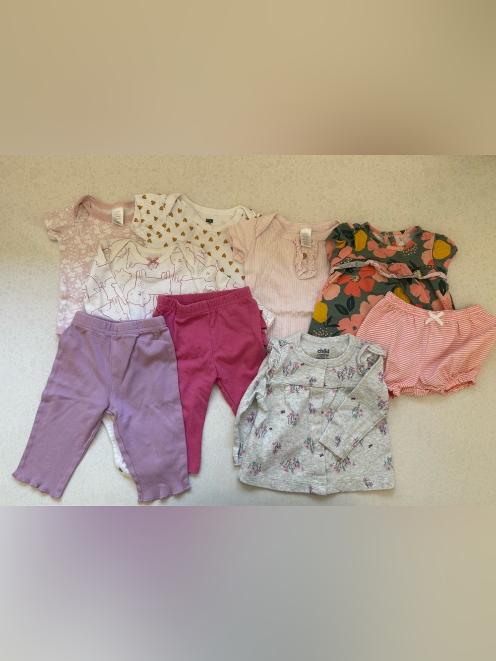 3-6month baby Girls Mixed Outfit Lot - Pink, Purple, Gray, Floral